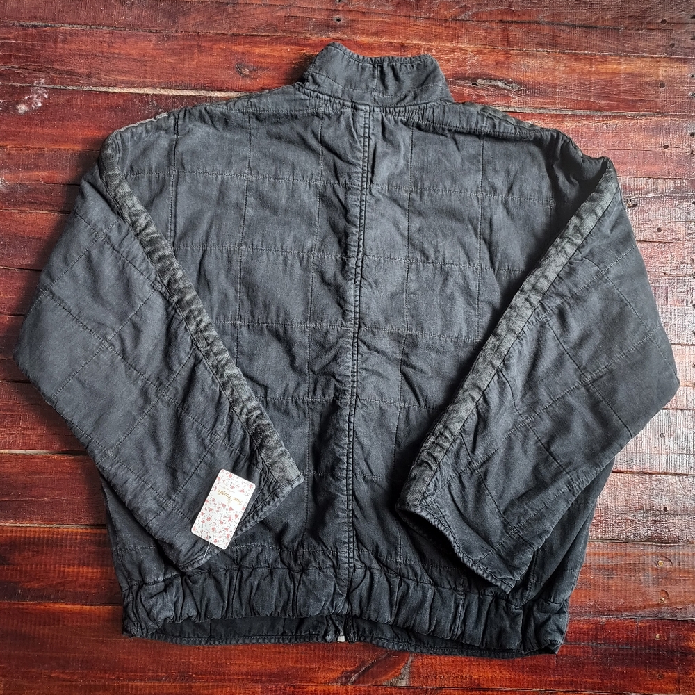 Free People Dolman Quilted Full Zip Washed Black Knit Jacket NWT XL $198 - Picture 5 of 13